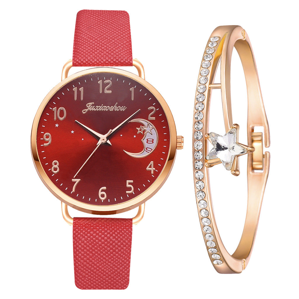 Montre à Quartz motif lune pour femmes avec un bracelet cadran