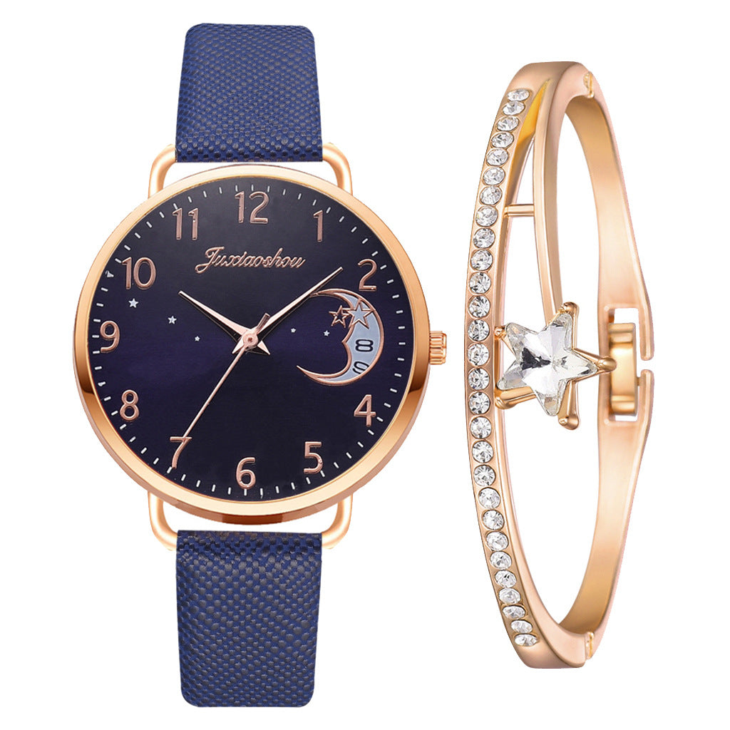 Montre à Quartz motif lune pour femmes avec un bracelet cadran