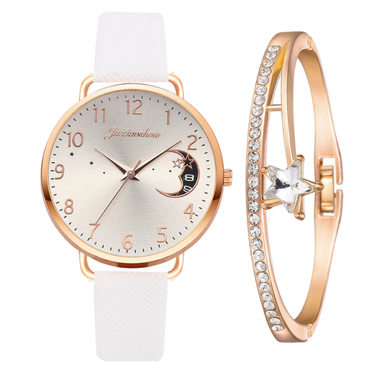 Montre à Quartz motif lune pour femmes avec un bracelet cadran